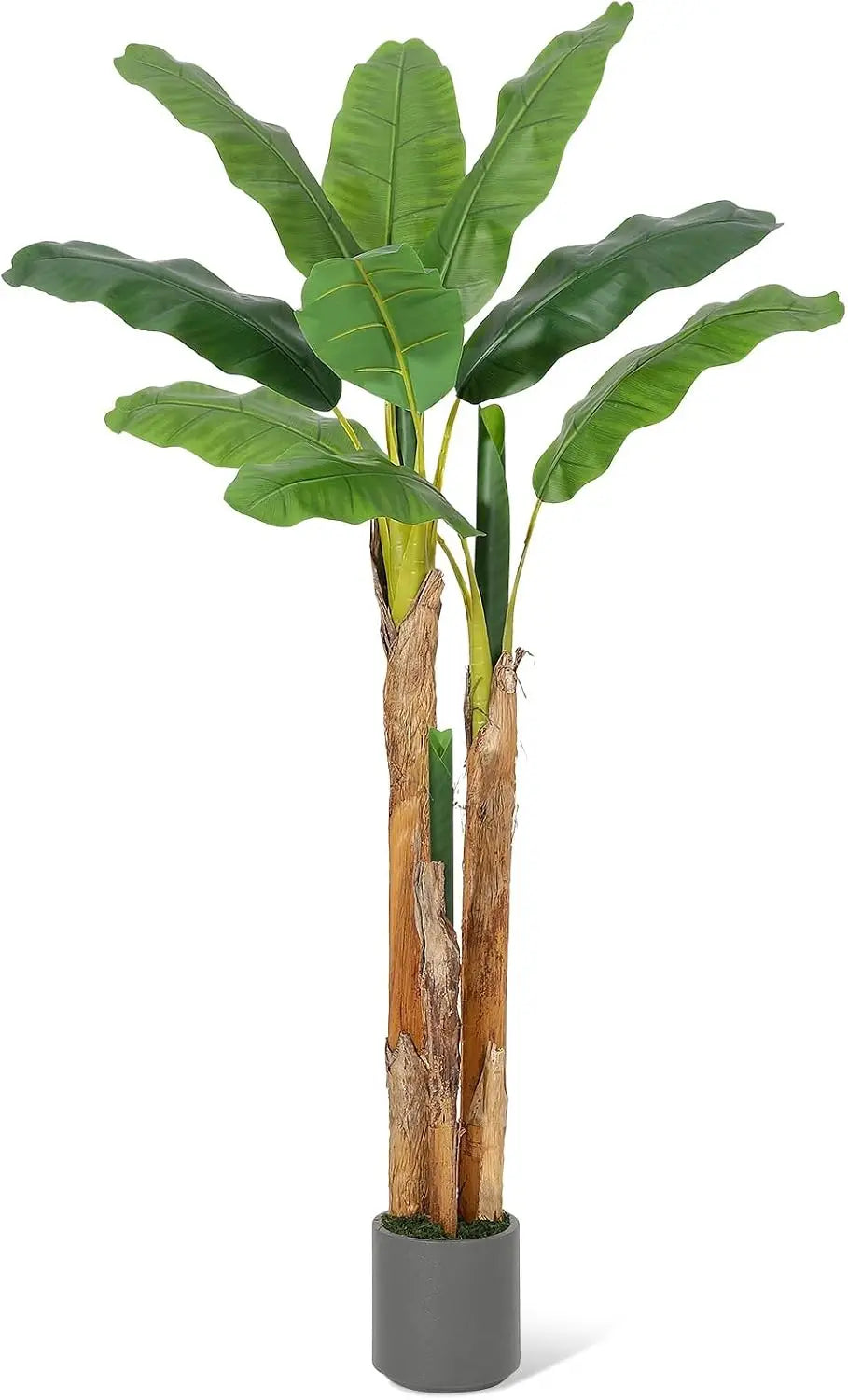 Artificial Banana Tree with Grey Planter, 5/6/7Ft Faux Plant with 11 Lifelike Leaves, Fake Indoor Outdoor Tree for Home Office Decor
