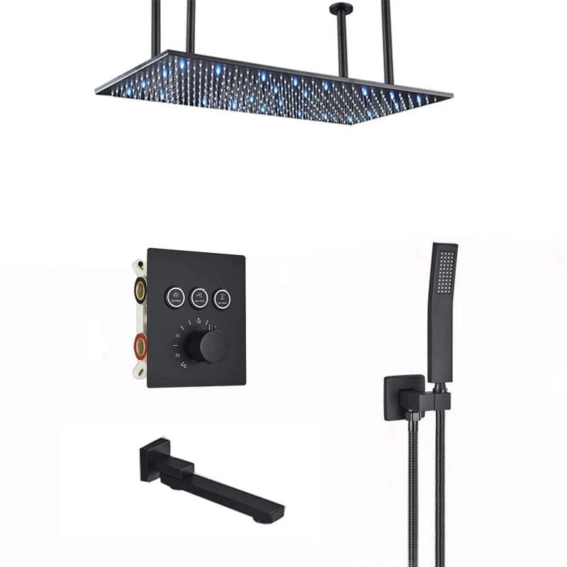 Nickel/Chrome/Black LED 40cm/80cm rectangular brass shower nozzle faucet bathroom accessories top of head shower nozzle
