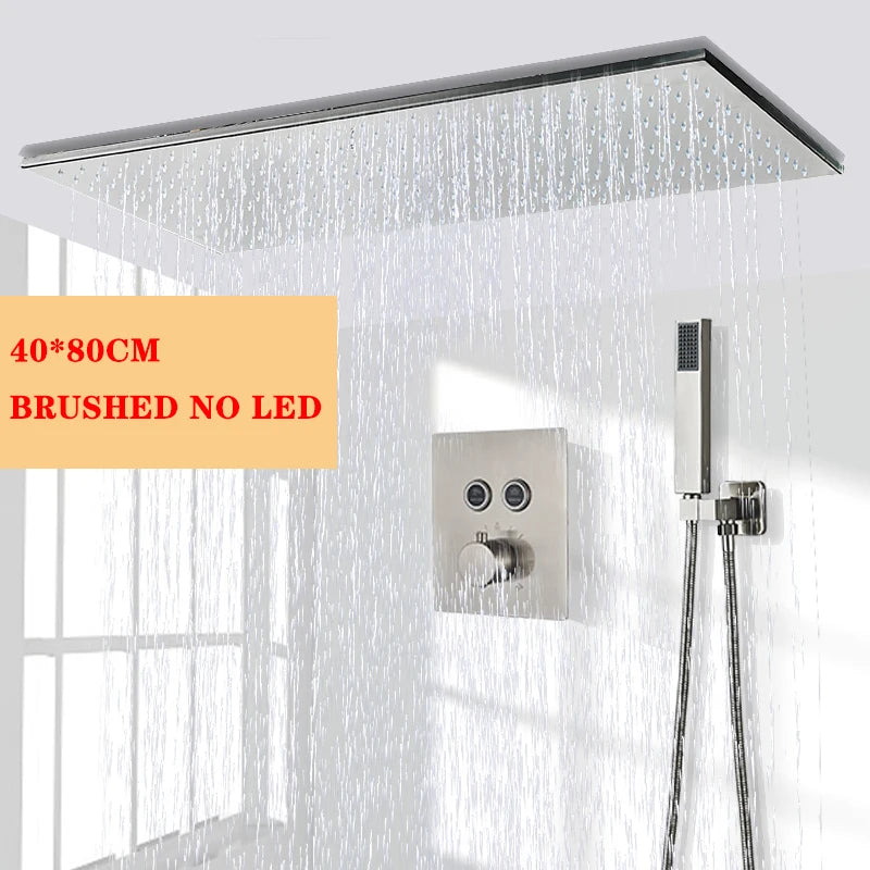 Nickel/Chrome/Black LED 40cm/80cm rectangular brass shower nozzle faucet bathroom accessories top of head shower nozzle