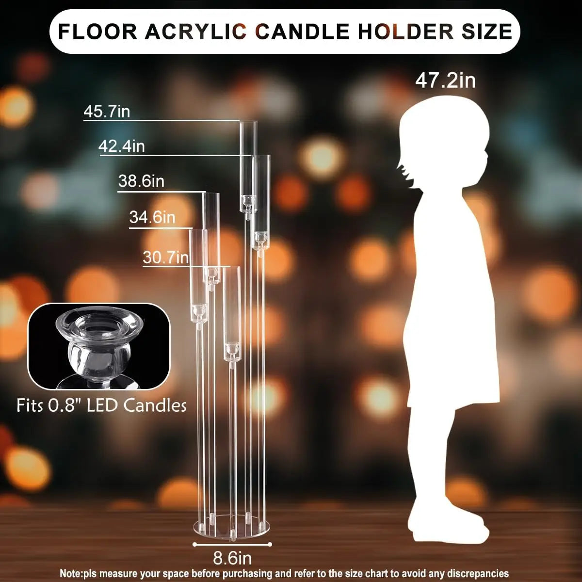 2pcs 5 Arm Floor Candelabra Acrylic Floor Candle Holder for Wedding Centerpiece Birthday Party Home Decor Fit 0.8 LED Candles