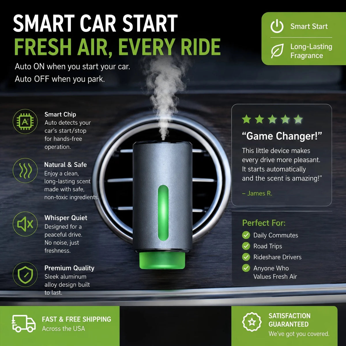 Smart Car Air Vent Aromatherapy Diffuser With Sonic Sprayer