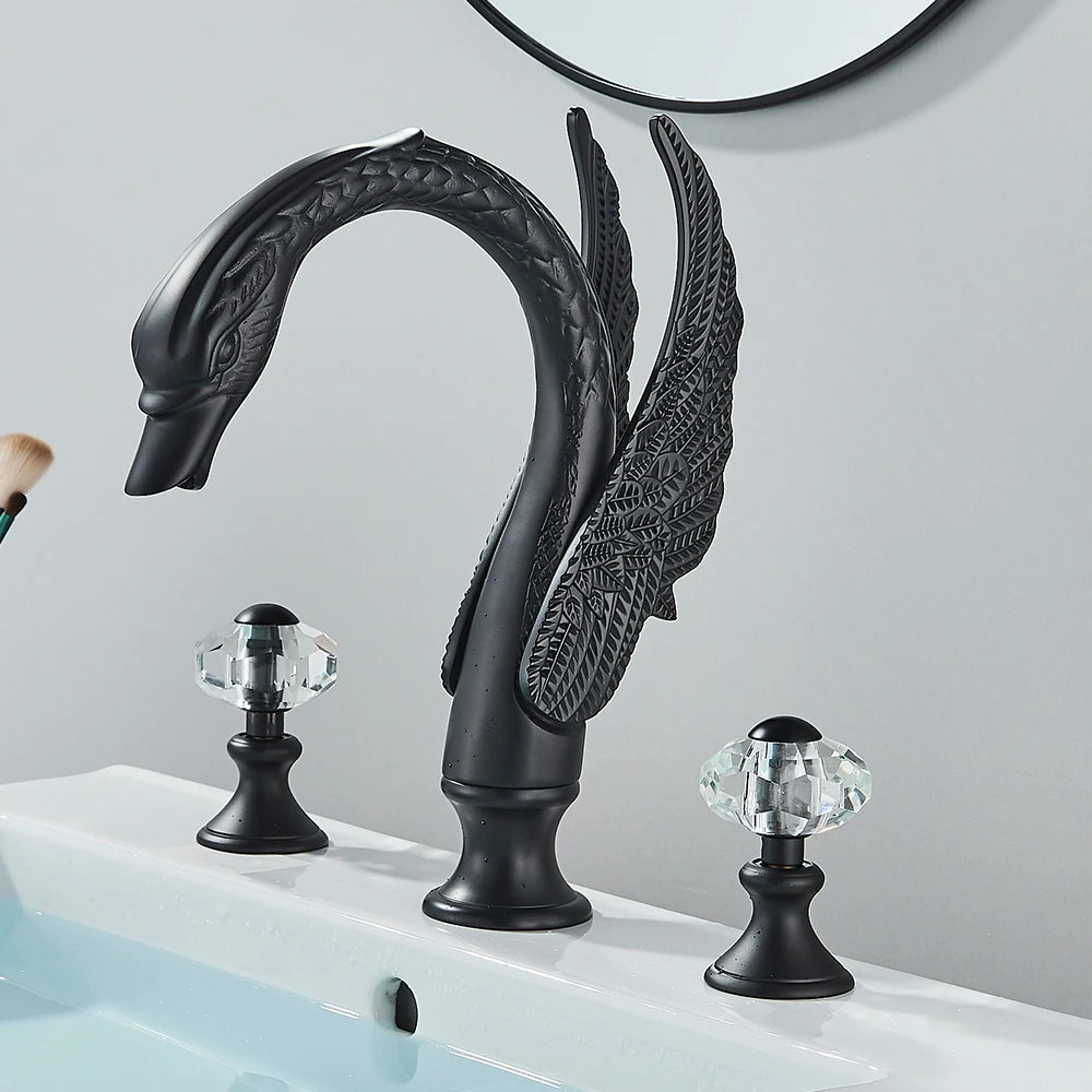 Rozin Swan Shape Dual Handle Widespread Bathroom Basin Mixer Tap