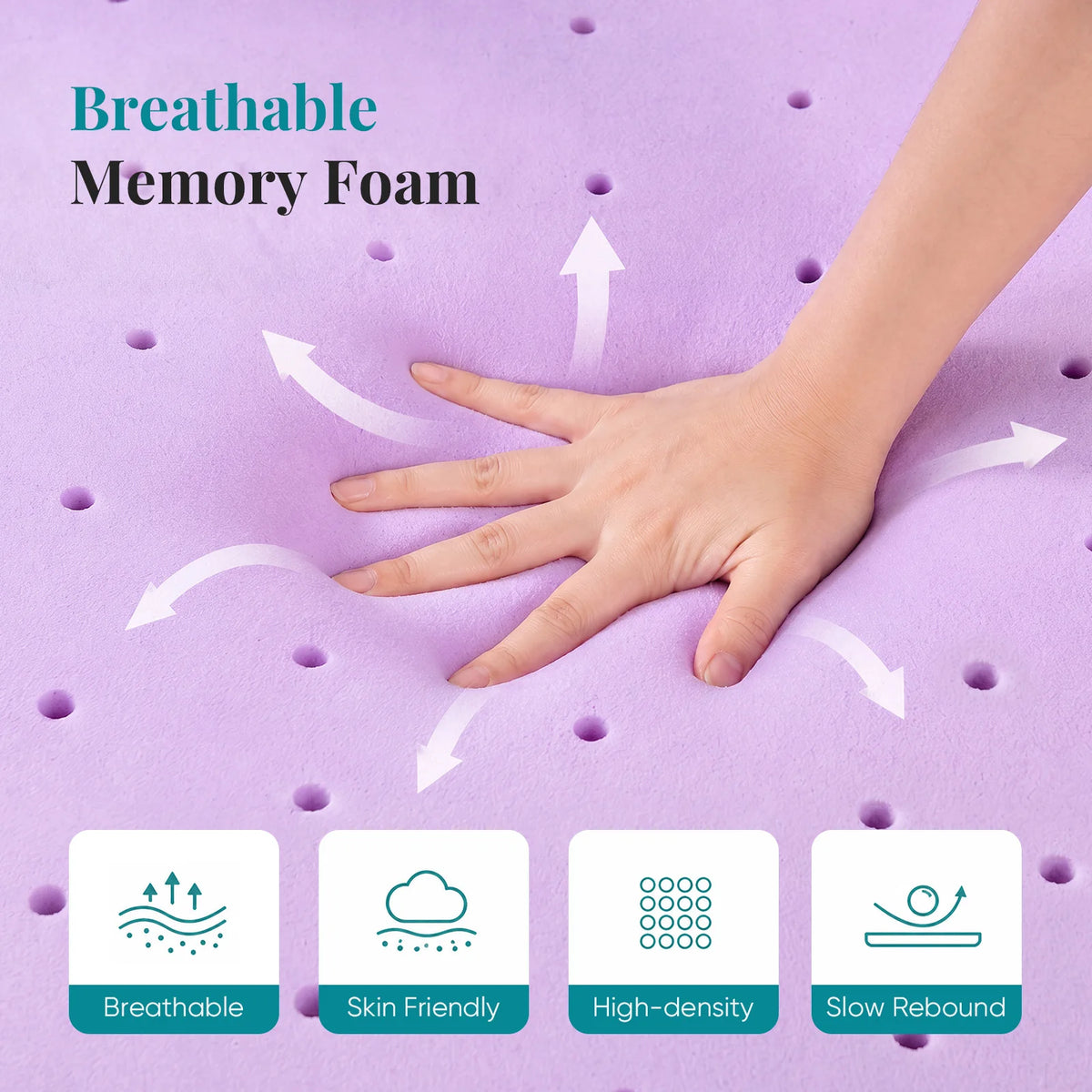 JHK 4 Inch Cooling Memory Foam Mattress Topper CertiPUR-US Certified Purple Gel Ventilated Soft Pressure Relief Mattress Pad Breathable Bed Topper for Bedroom and Sleeper Sofa