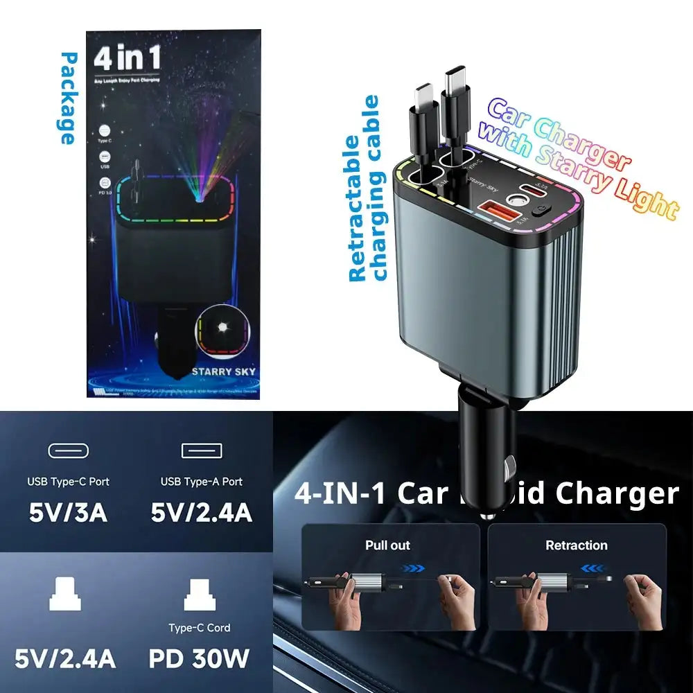 TutuCar Nexun Retractable Car Charger With Starry LED Cabin Light