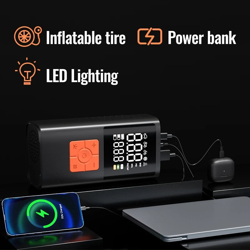 Portable Air Compressor Tire Inflator With Power Bank LED Light