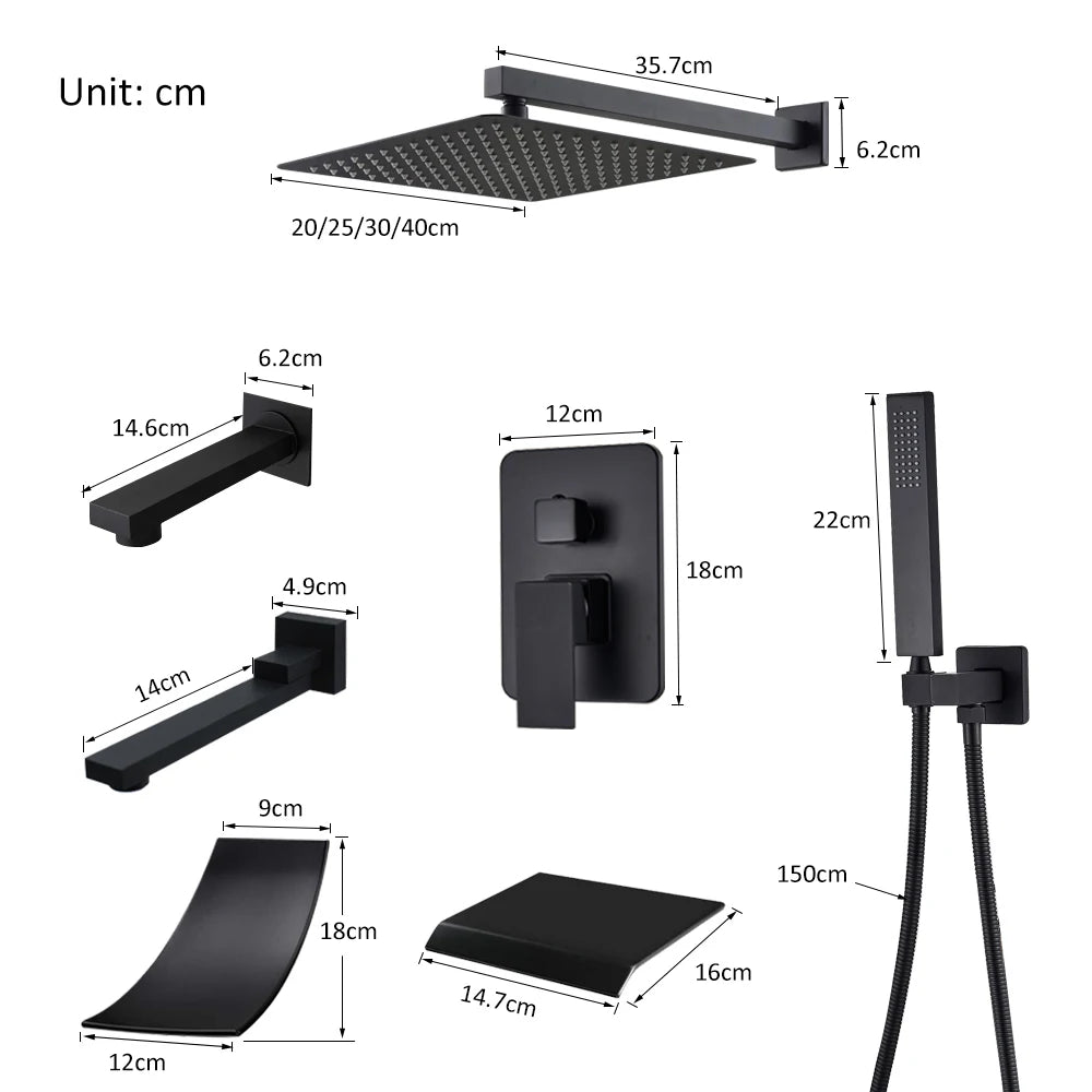 Quyanre Concealed Digital Rainfall Shower System With Tub Spout