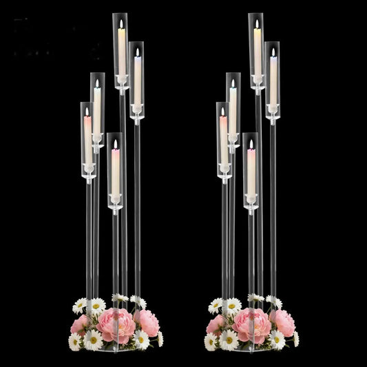 2pcs 5 Arm Floor Candelabra Acrylic Floor Candle Holder for Wedding Centerpiece Birthday Party Home Decor Fit 0.8 LED Candles