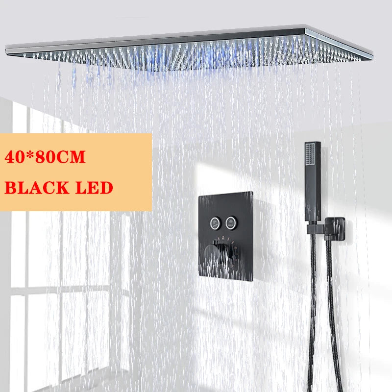 Nickel/Chrome/Black LED 40cm/80cm rectangular brass shower nozzle faucet bathroom accessories top of head shower nozzle