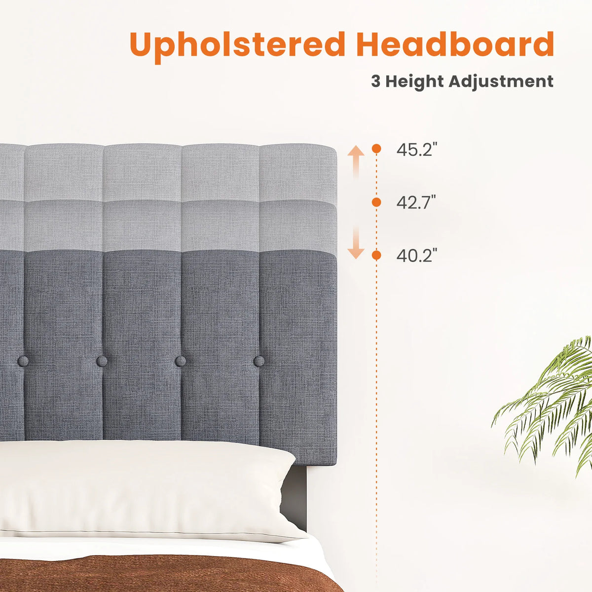 MCQ Basic Fabric Upholstered Bed Frame Platform Bed with Headboard 530LBS Sturdy Wooden Slats Support Easy Assembly Noise Free