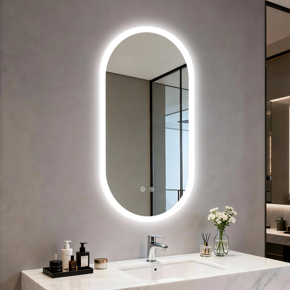 LED Bathroom Mirror Smart Anti-fog Dimmable LED Lighted Mirror Oval Makeup Mirror SPA Hotel 1200x600mm/1000x500mm/800x500mm,Tempered Glass, Frameless