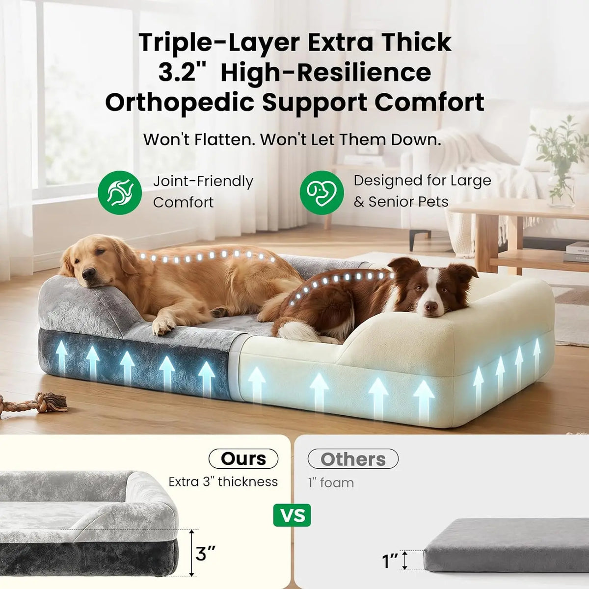 Extra Large Orthopedic Dog Bed for XL Dogs with Cooling Gel Solid Memory Foam, 2 Removable Washable Covers, 360° 7" Bolster Sides, Chew Resistant Waterproof Pet Sofa, Dog Crate Beds for Senior Dogs