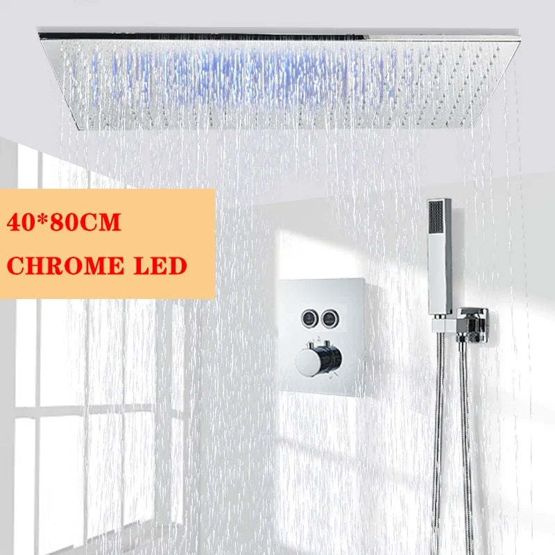 Nickel/Chrome/Black LED 40cm/80cm rectangular brass shower nozzle faucet bathroom accessories top of head shower nozzle