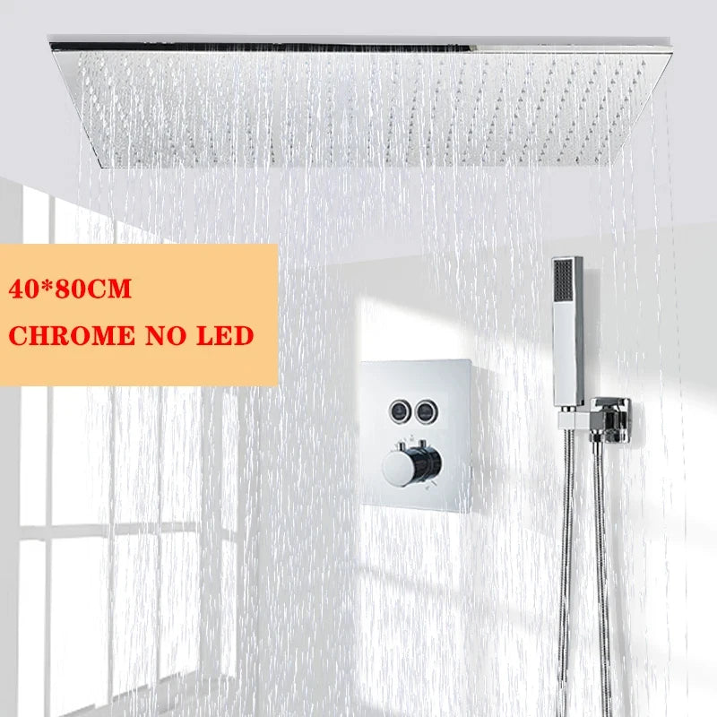 Nickel/Chrome/Black LED 40cm/80cm rectangular brass shower nozzle faucet bathroom accessories top of head shower nozzle
