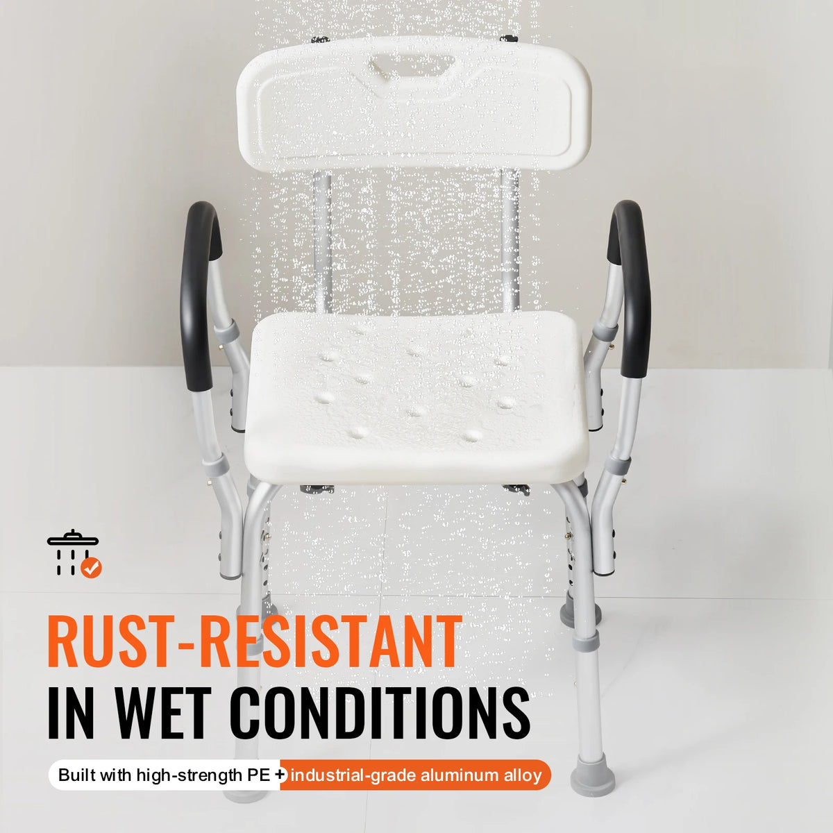 SucceBuy Shower Chair with Back Adjustable Height for Bathtub Non-slip Bathroom Bench Seat for Elderly Disabled 350 LBS Capacity