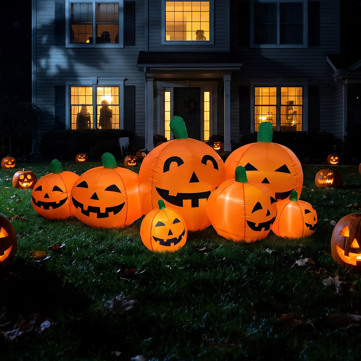 Inflatable Halloween Pumpkin with LED Lights 7.5ft Outdoor Holiday Yard Decoration for Fall and Thanksgiving 230cm 0.8A Fan 1000mA Transformer Lawn Festival Display Equipment