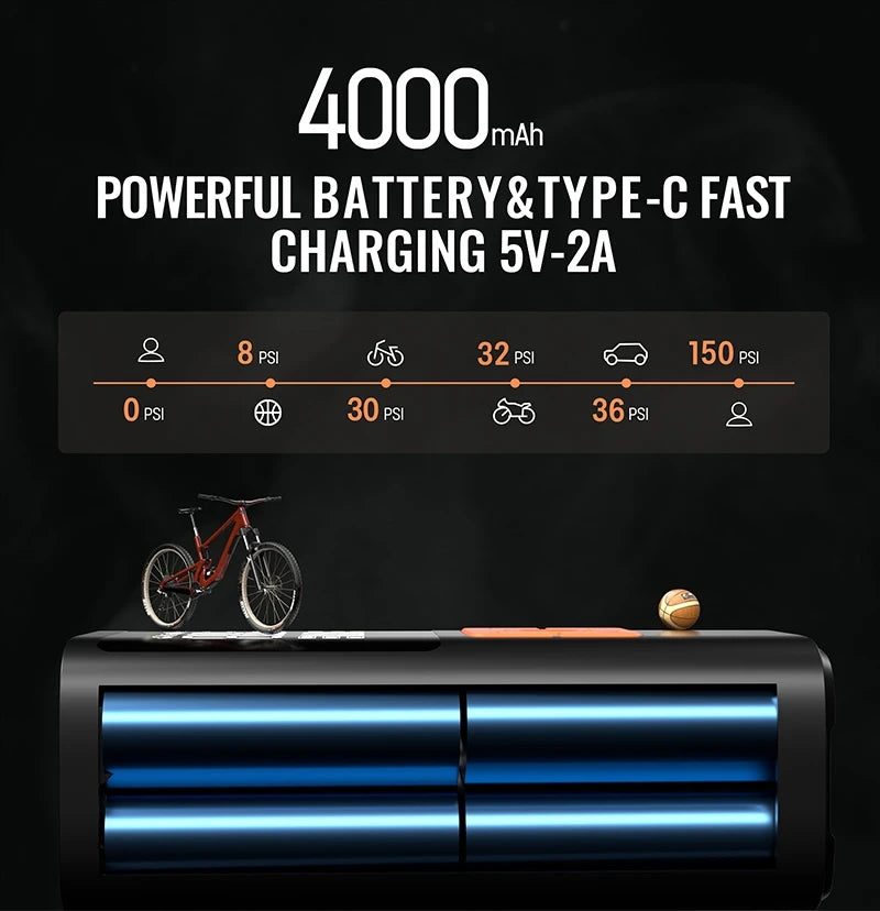 Portable Air Compressor Tire Inflator With Power Bank LED Light