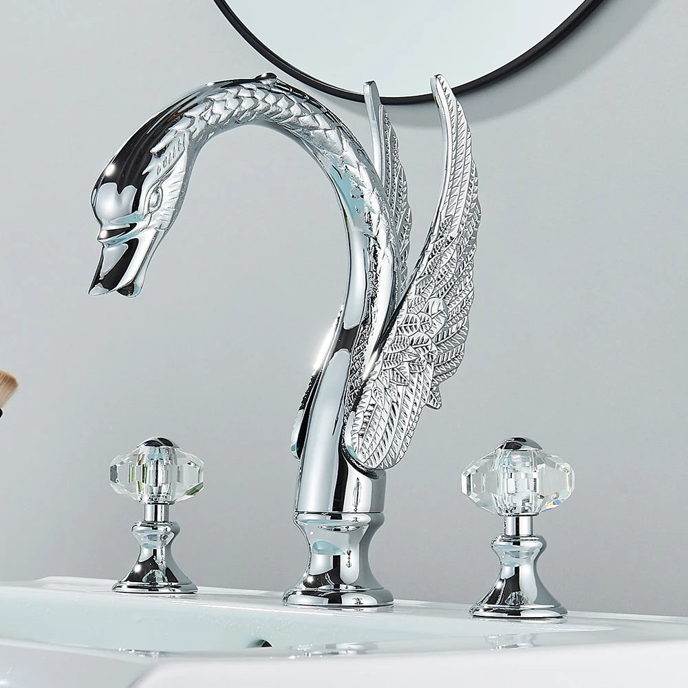 Rozin Swan Shape Dual Handle Widespread Bathroom Basin Mixer Tap