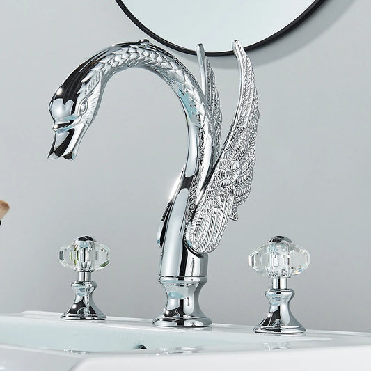 Rozin Swan Shape Dual Handle Widespread Bathroom Basin Mixer Tap