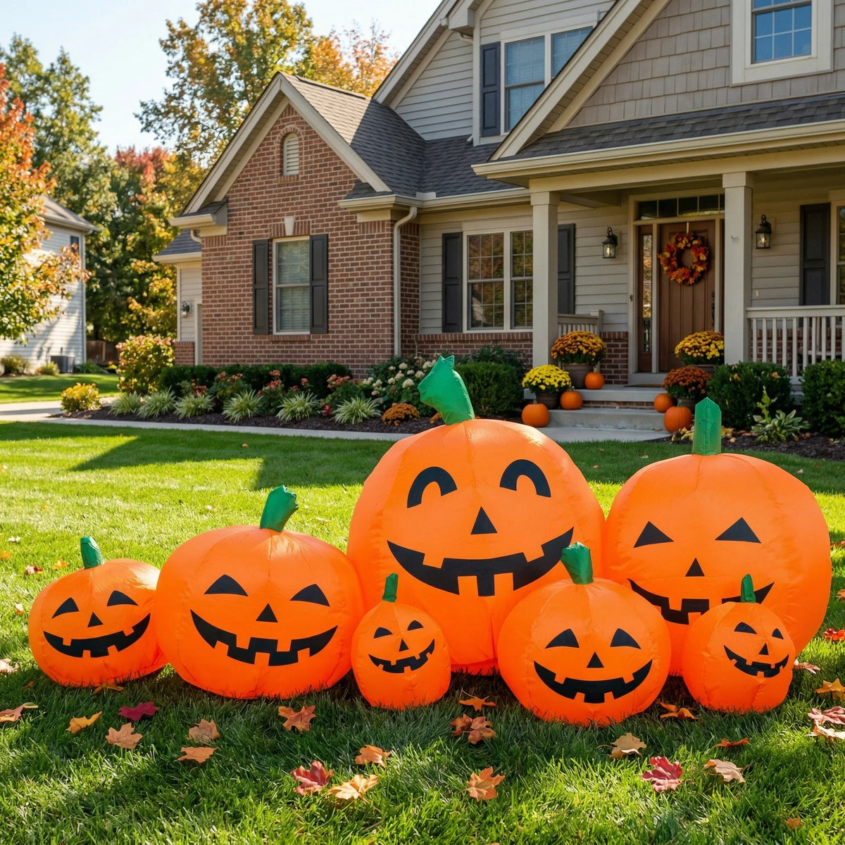 Inflatable Halloween Pumpkin with LED Lights 7.5ft Outdoor Holiday Yard Decoration for Fall and Thanksgiving 230cm 0.8A Fan 1000mA Transformer Lawn Festival Display Equipment