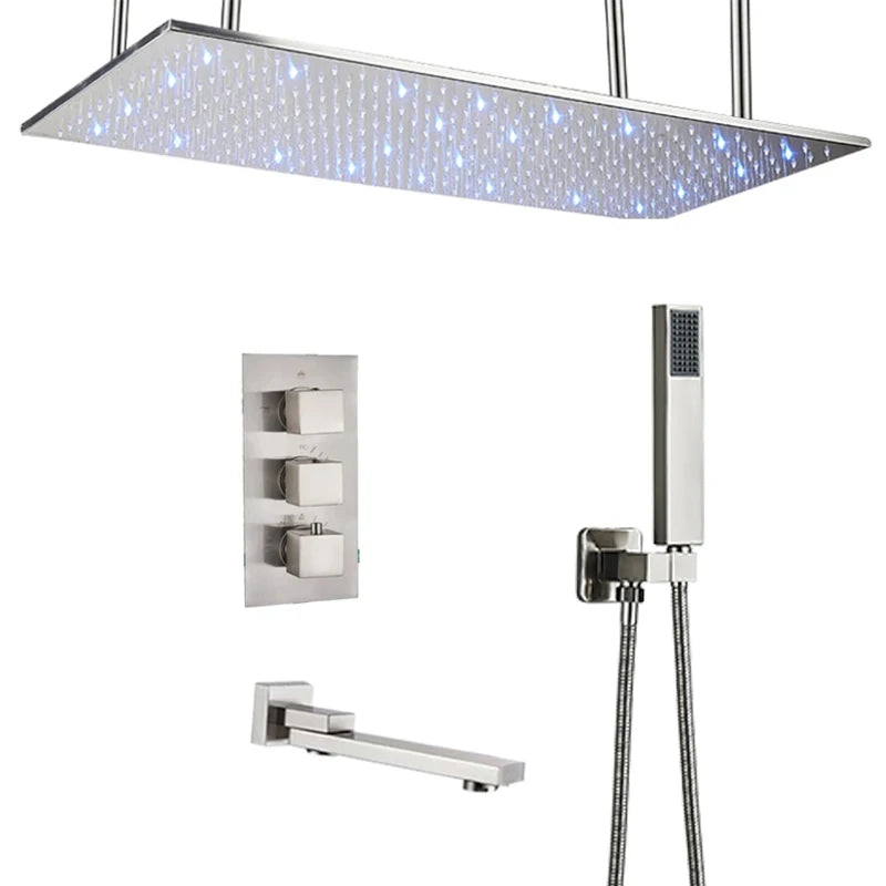 Nickel/Chrome/Black LED 40cm/80cm rectangular brass shower nozzle faucet bathroom accessories top of head shower nozzle