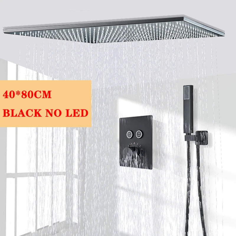 Nickel/Chrome/Black LED 40cm/80cm rectangular brass shower nozzle faucet bathroom accessories top of head shower nozzle