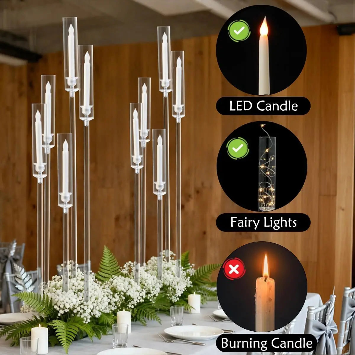2pcs 5 Arm Floor Candelabra Acrylic Floor Candle Holder for Wedding Centerpiece Birthday Party Home Decor Fit 0.8 LED Candles