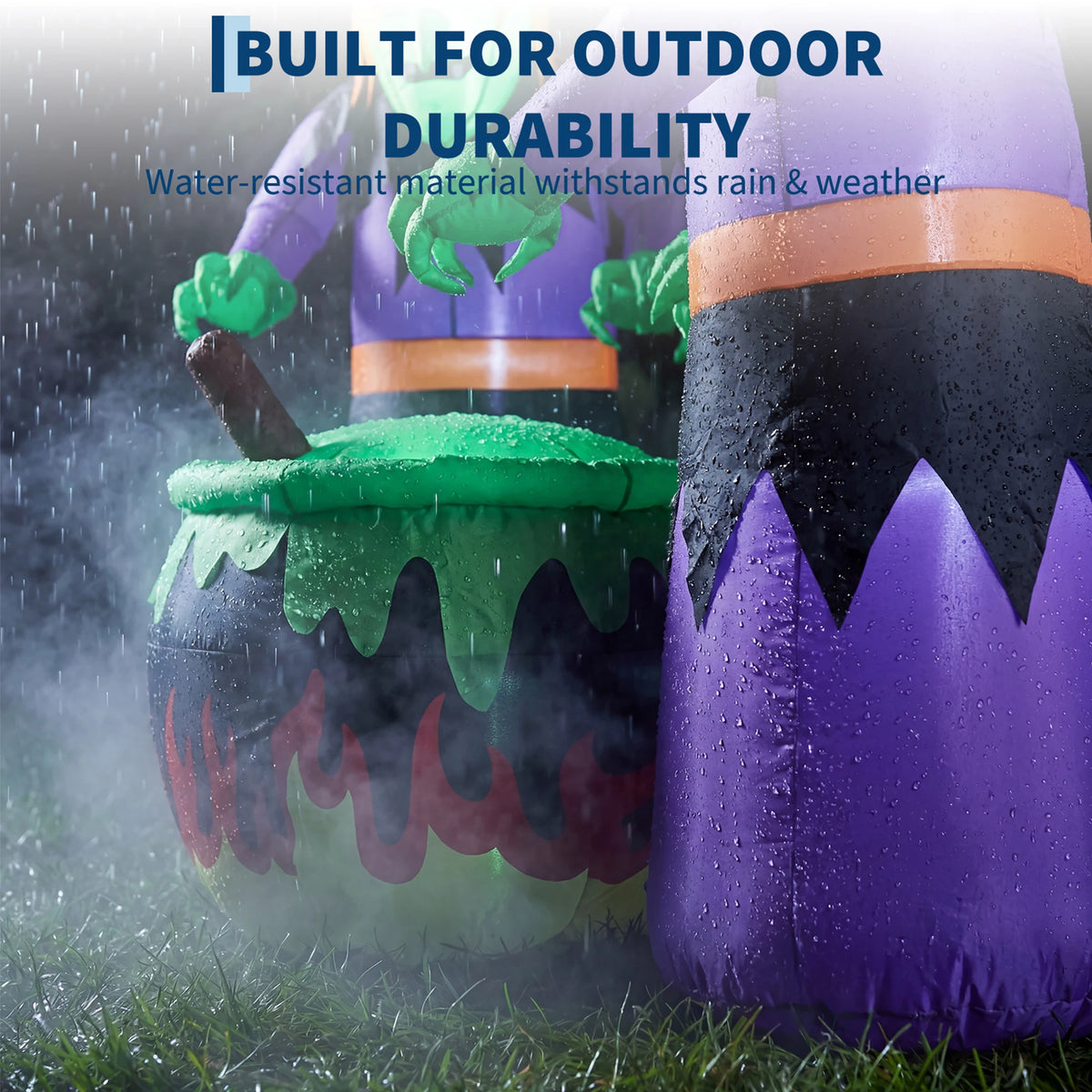Halloween Inflatable Witch with Cauldron and Black Cat 180cm LED Lighted Waterproof Self Inflating Outdoor Yard Decoration for Garden Patio Lawn Spooky Festival Night Display