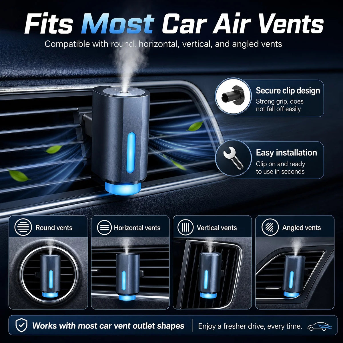 Smart Car Air Vent Aromatherapy Diffuser With Sonic Sprayer
